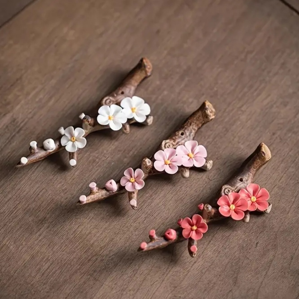 NEW! Hand Crafted Pretty Pink Ceramic Plum Blossom Stick Incense Burner! - Picture 5 of 6